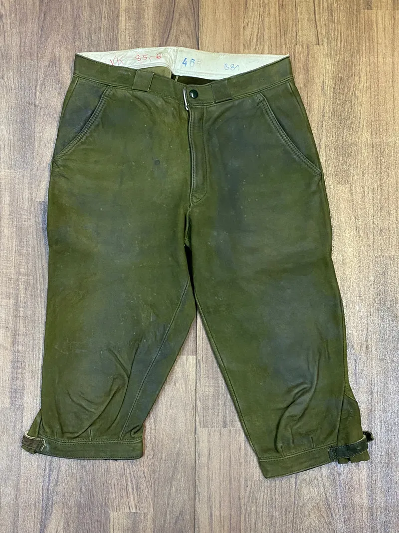 Vintage Lederhose Herren Kniebund Gr. 46 – grüne Trachtenhose Hirmer München