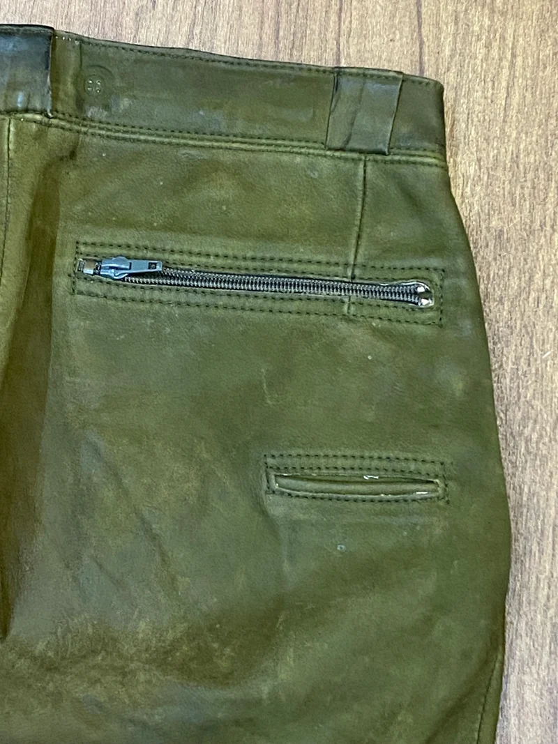 Vintage Lederhose Herren Kniebund Gr. 46 – grüne Trachtenhose Hirmer München