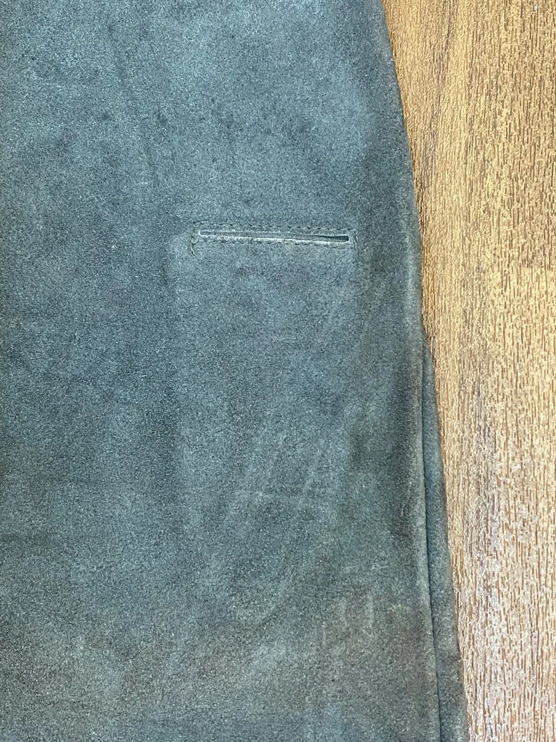 Vintage Kniebundlederhose Herren Grau Echtleder Trachtenhose kleine Größe ca. 44