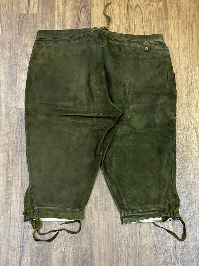 Vintage Lederhose Herren Kniebund Gr. ca. 54 (Kurzgröße 27) – grün Trachtenhose Kettner