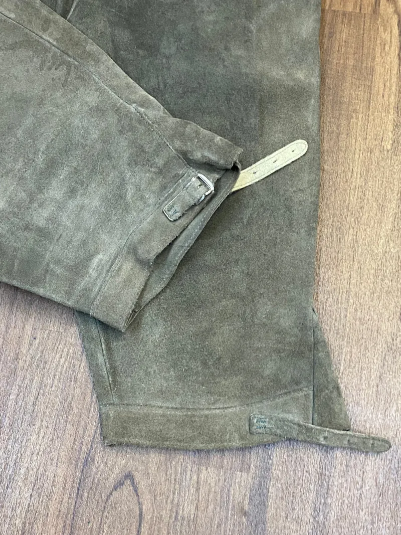 Vintage Kniebundlederhose Herren Olivgrün Echtleder Trachten Größe ca. 50
