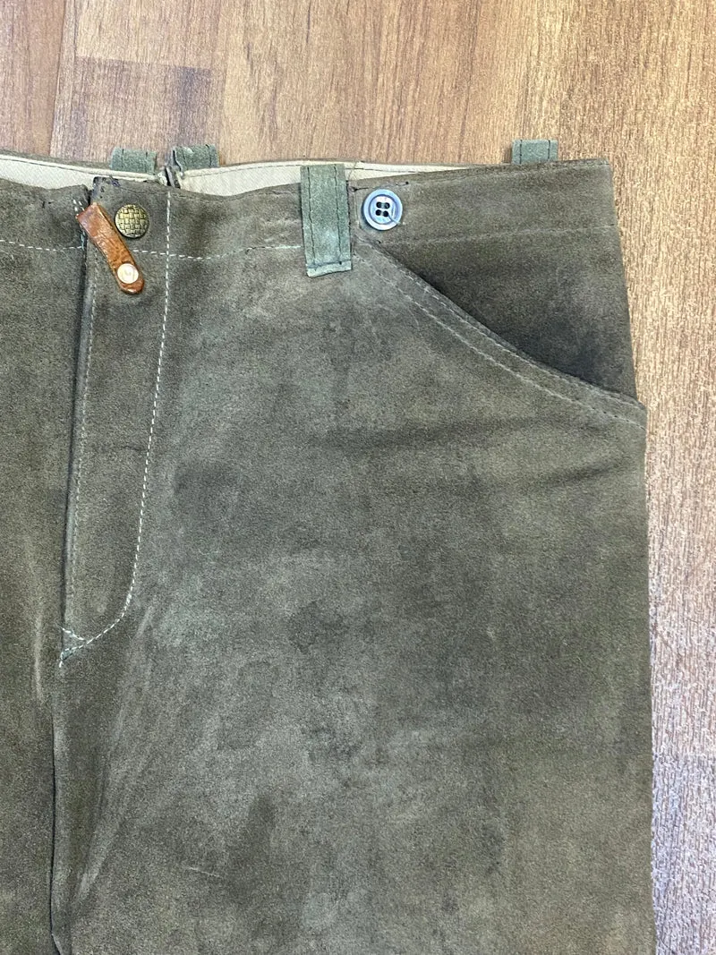 Vintage Kniebundlederhose Herren Olivgrün Echtleder Trachten Größe ca. 50