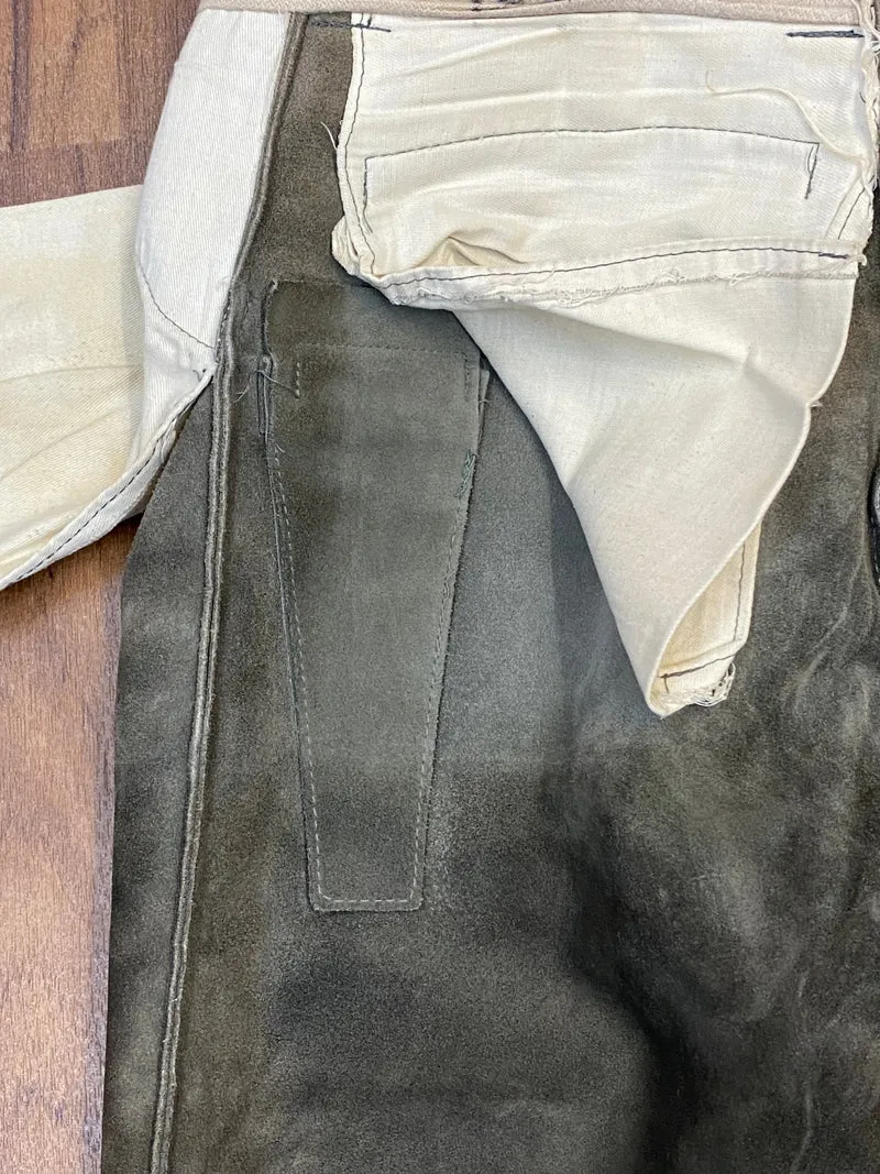 Vintage Kniebundlederhose Herren Olivgrün Echtleder Trachten Größe ca. 50