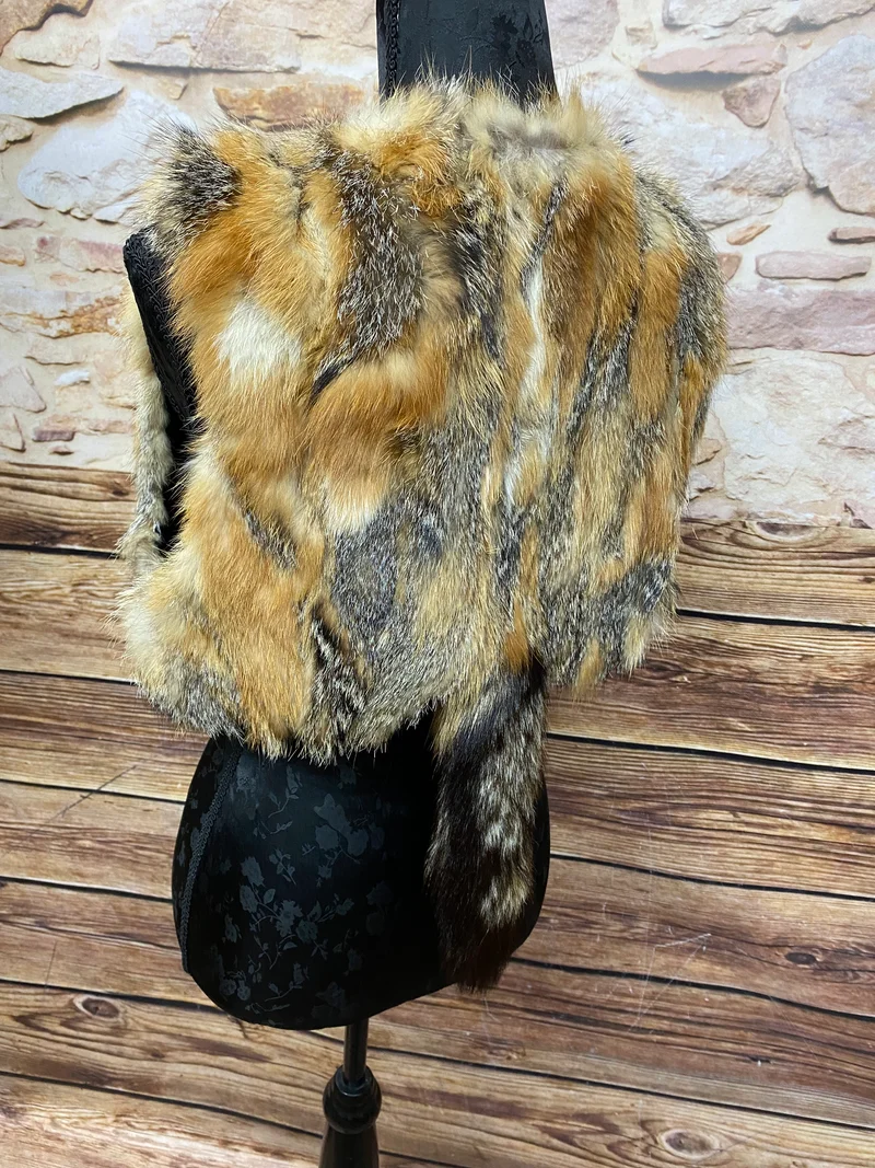 Vintage Fellweste Damen 1970er–80er Echtfell Naturtöne Boho Unikat Gr. 40