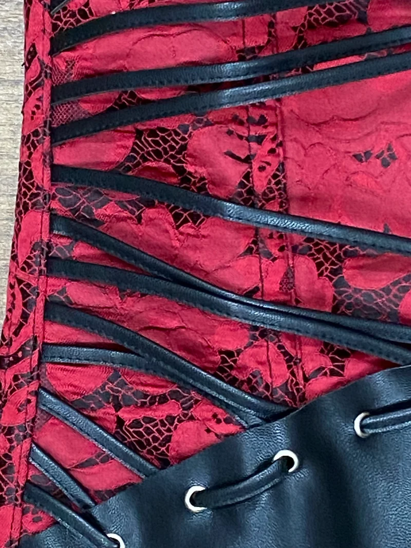 Steampunk Ledercorsage Schwarz-Rot Gr. XXXL