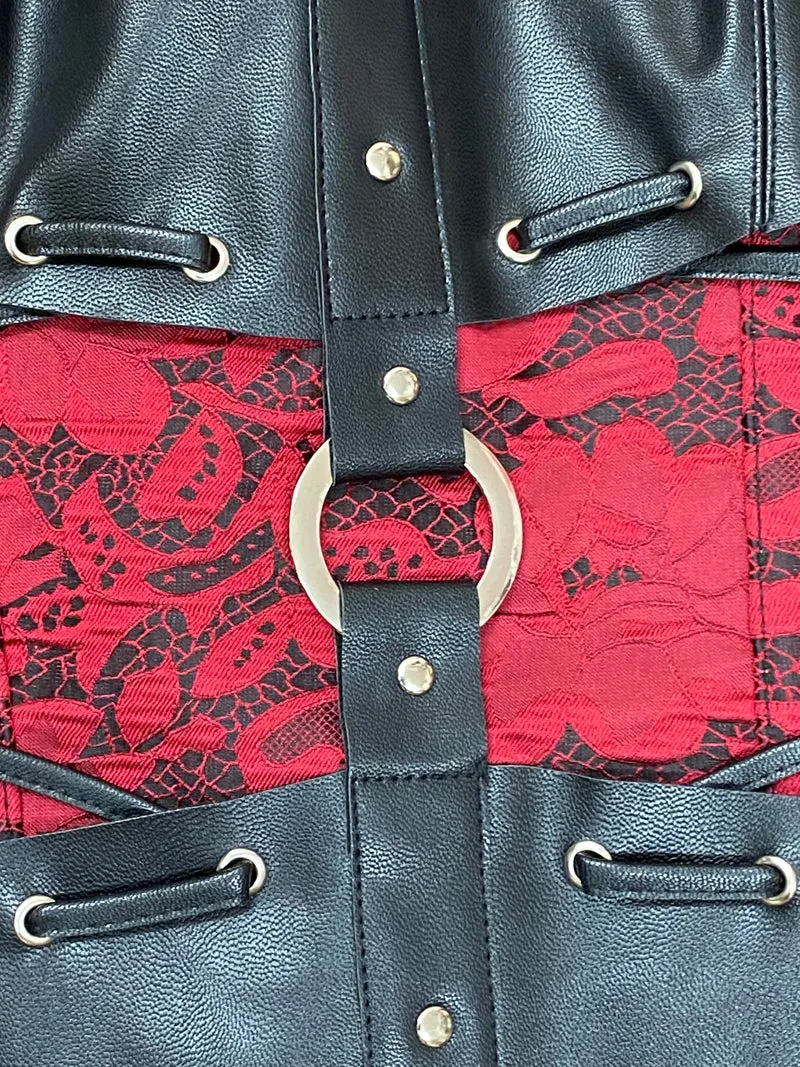Steampunk Ledercorsage Schwarz-Rot Gr. XXXL
