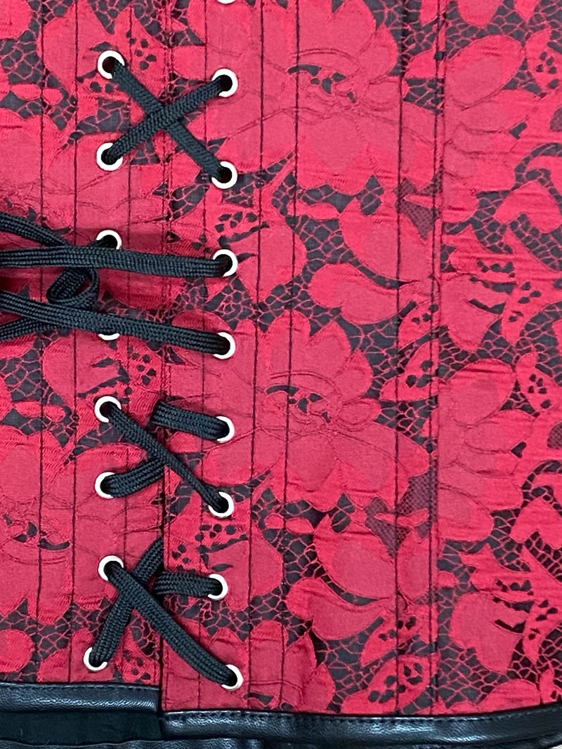 Steampunk Ledercorsage Schwarz-Rot Gr. XXXL