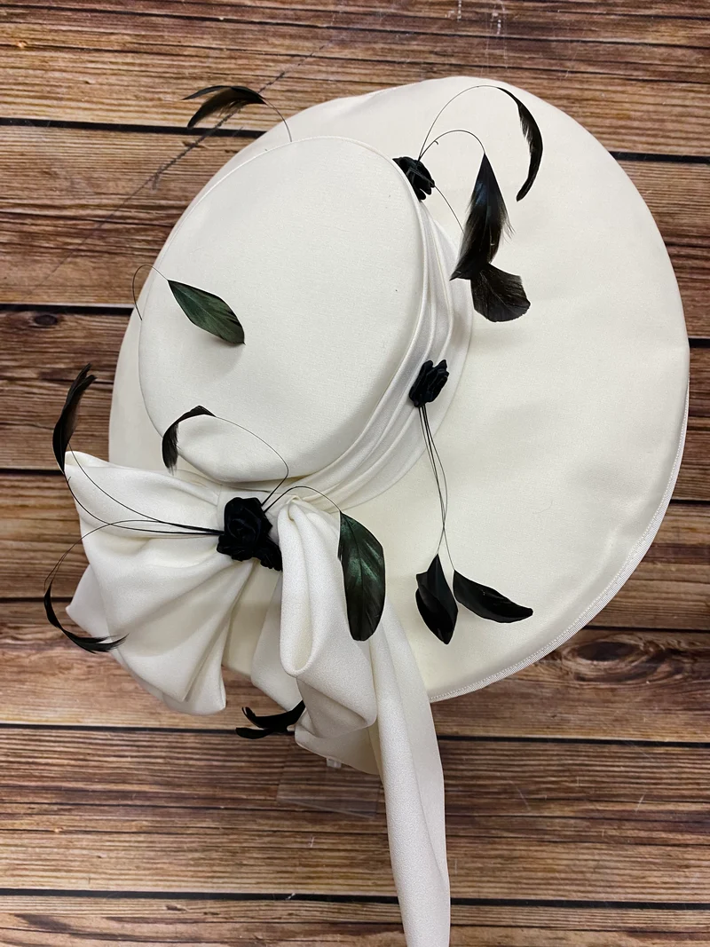 Großer Vintage Braut-Hut, Damen, Hochzeit, hochwertig, Ivory, Gr.57