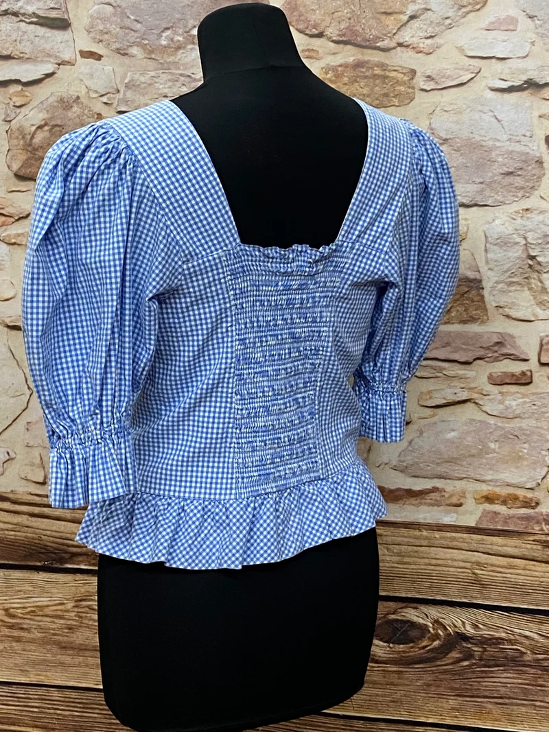 Hammerschmid Trachtenbluse blau weiß kariert Gr. 36