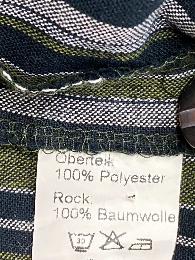 Vintage Trachtenkleid Damen Gr. 44 Dunkelgrün Gestreift – Folk Linie
