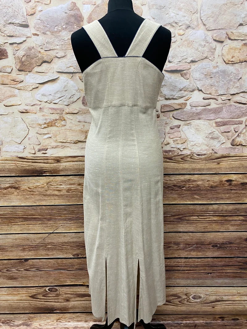 Vintage Landhauskleid Damen Natur Beige Gr. 36 – langes Trachtenkleid