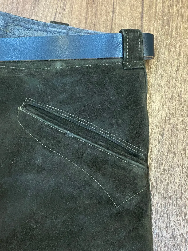 Vintage Lederhose Herren Kniebund Gr. ca. 48 – grün Trachtenhose Echtleder 90er