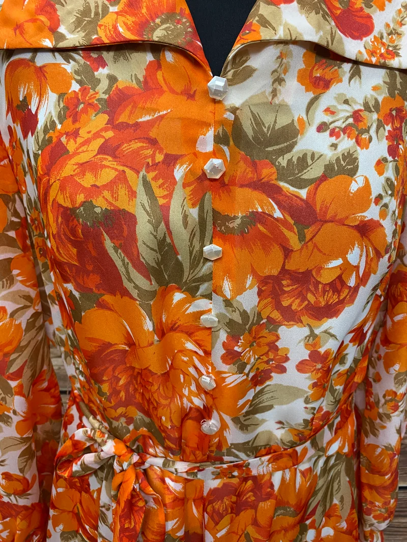 70er Jahre Maxi-Kleid True Vintage Original Gr.44 orange