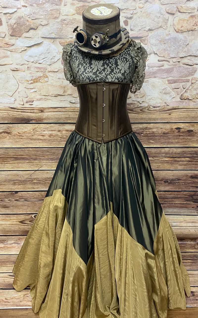Steampunk-Damenkostüm „Oliv & Gold“ – Gr. 38