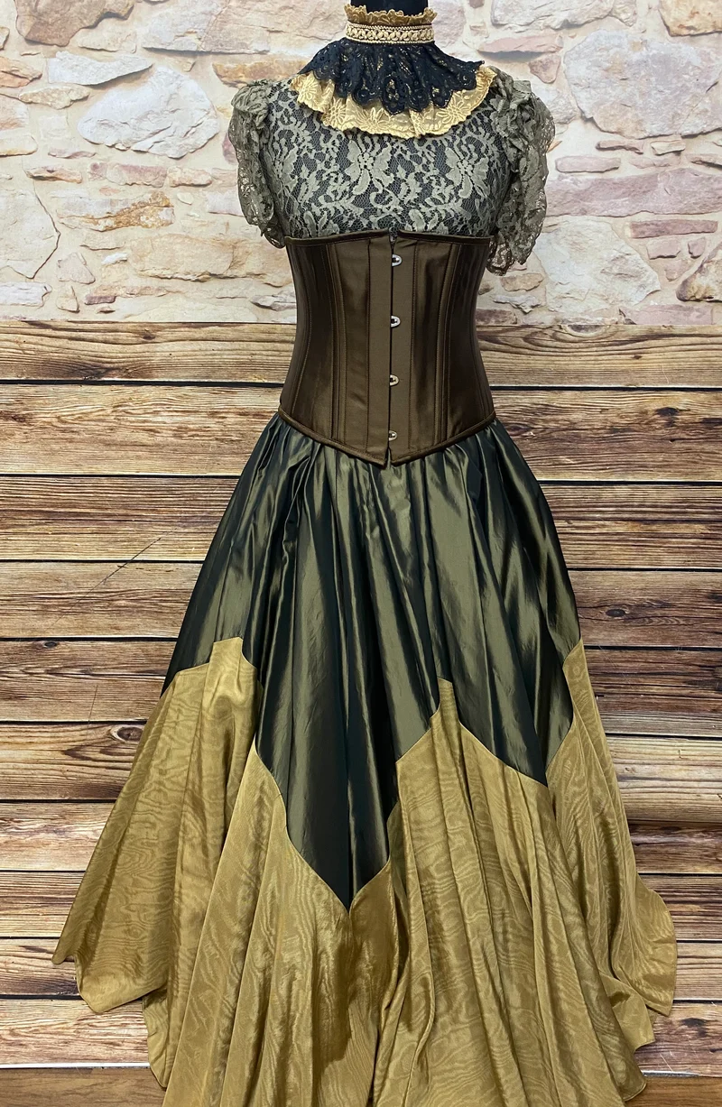 Steampunk-Damenkostüm „Oliv & Gold“ – Gr. 38
