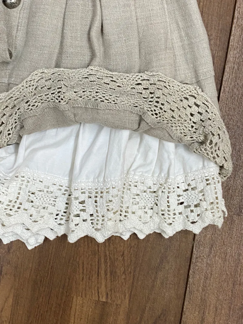 Vintage Trachtenrock Damen Leinen Beige mit Klöppelspitze Gr. 36