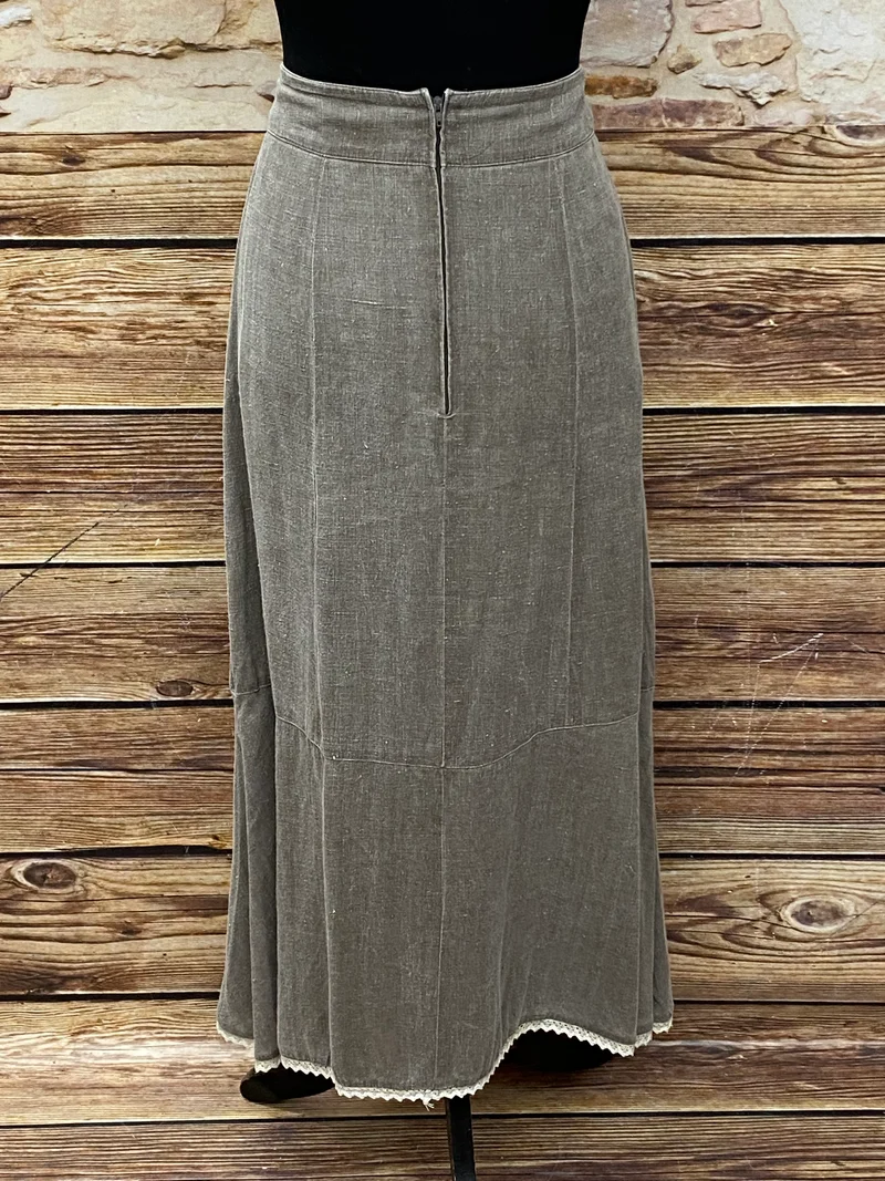 Vintage Trachtenrock Damen aus Leinen Braun Landhausstil Gr. 40