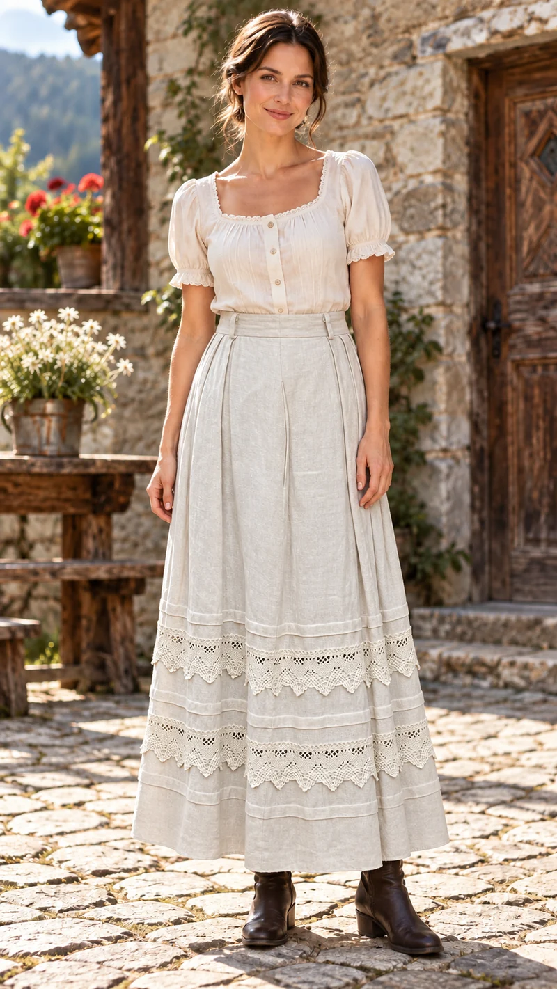 Damen Trachtenrock von Landhaus – Beige, Größe 38