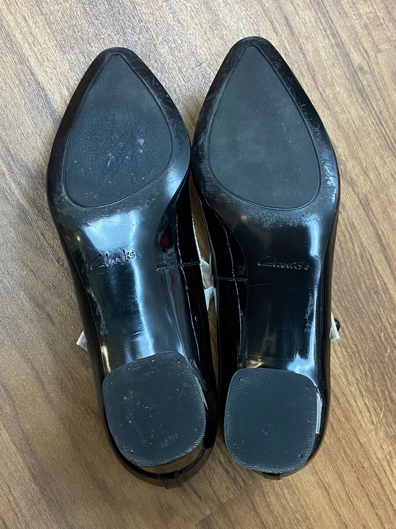 Vintage-Schuh von Clarks, Lackleder schwarz/weiß Gr.40