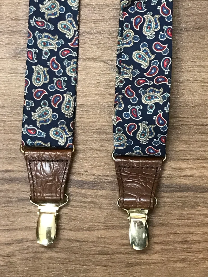Hochwertige Hosenträger, Braces Made in England, Y-Form mit Clips im Paisley Muster