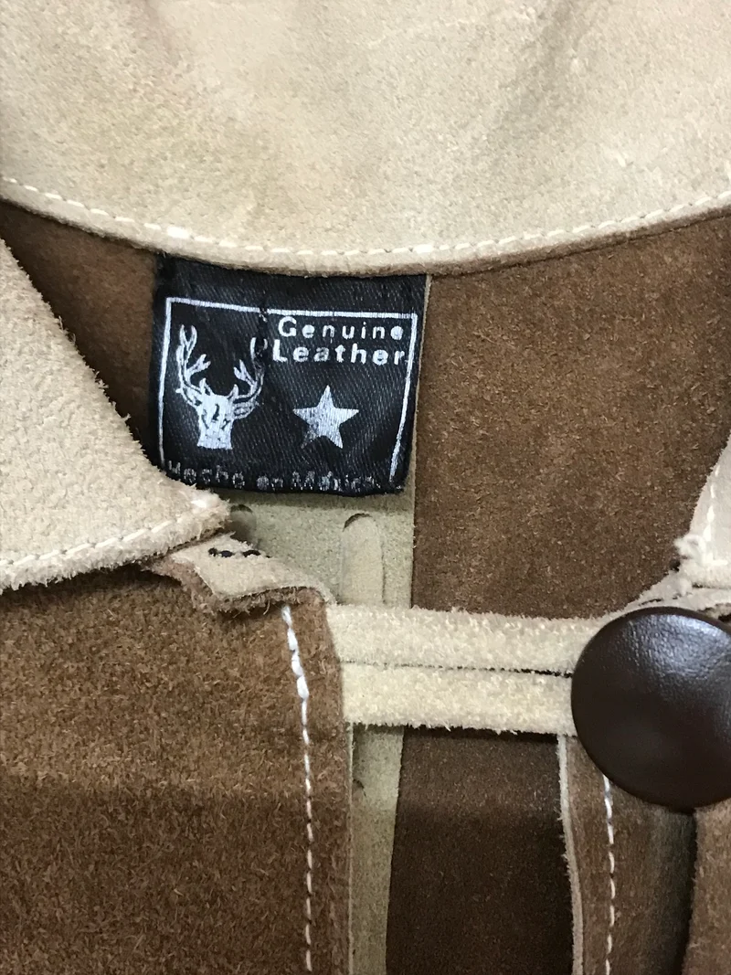 Vintage Cape Poncho Leder Wildleder Braun Beige Fransen 70er Jahre Western
