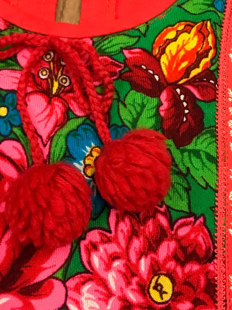 Vintage Tunika Ethno Blumenmuster Rot 70er Jahre Stil Gr. 42
