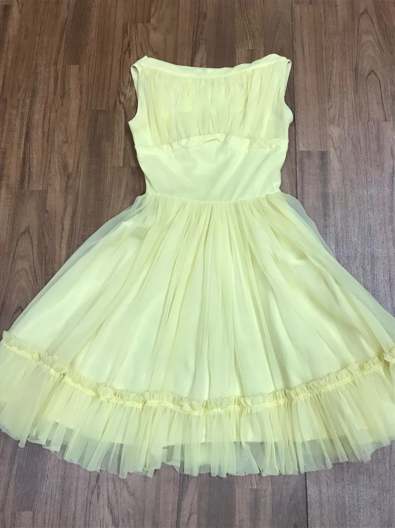 Vintage 1950er Tageskleid Gelb Gr. 32
