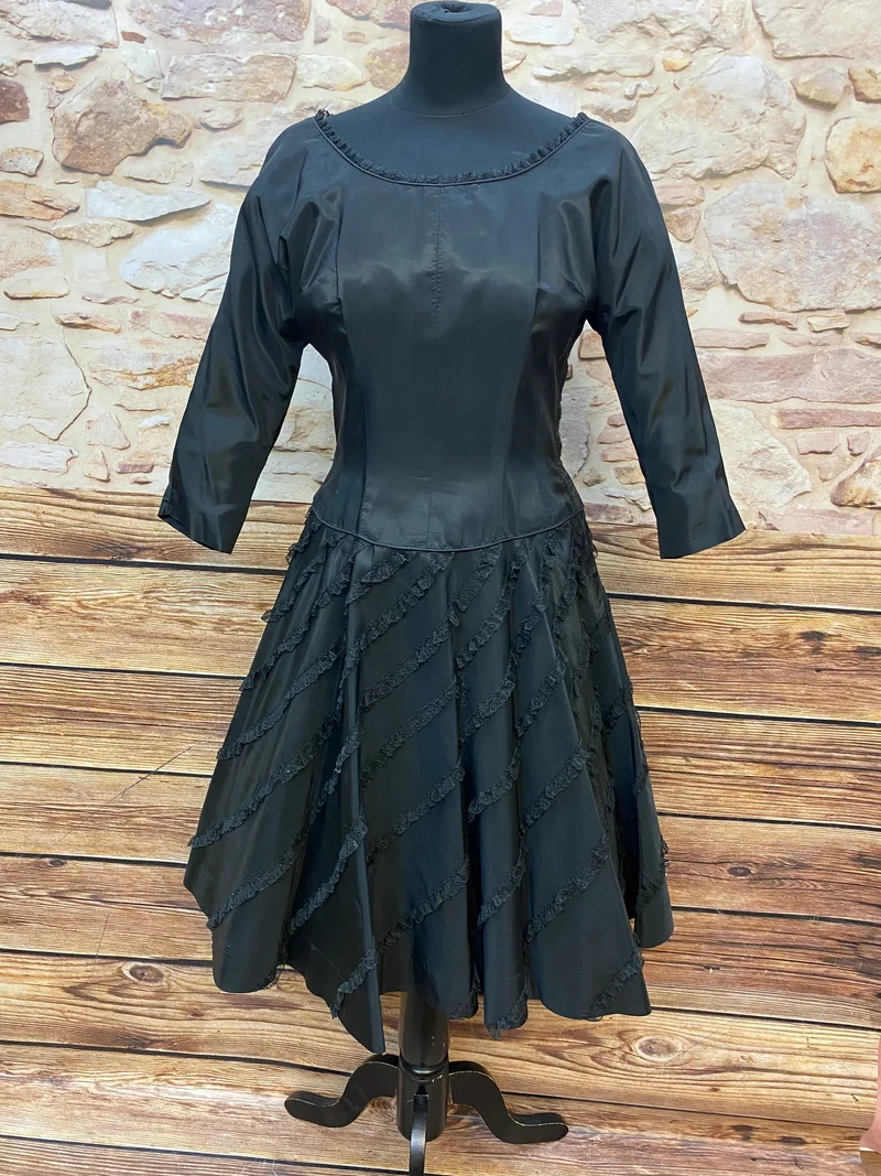 Vintage Cocktailkleid schwarz Taft 50er Bloomfield Gr. 36