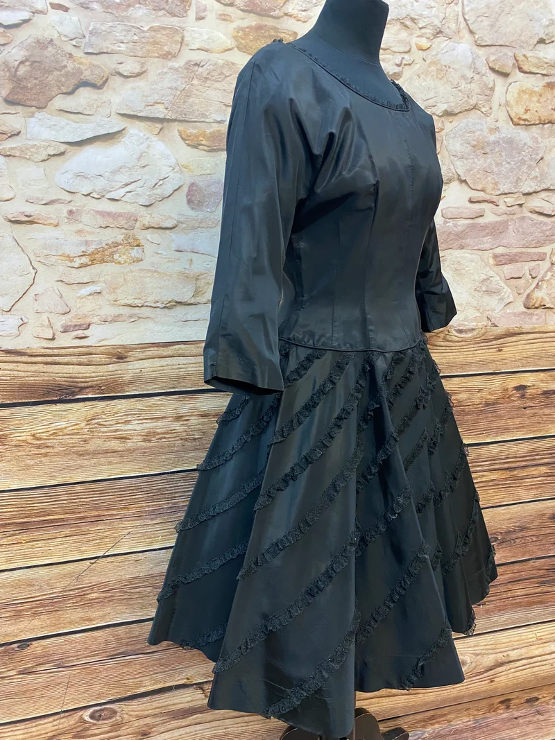 Vintage Cocktailkleid schwarz Taft 50er Bloomfield Gr. 36