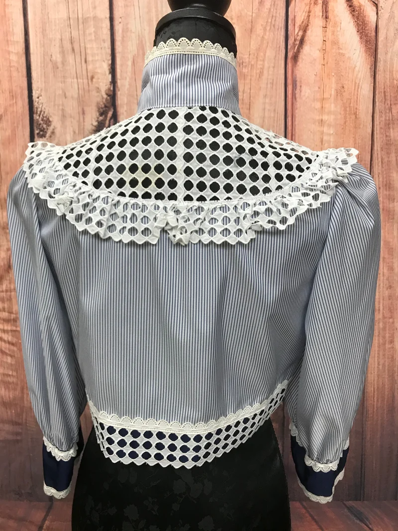 Vintage Jacke Damen Gr. 36 Blau Weiß Handmade Spitzenjacke