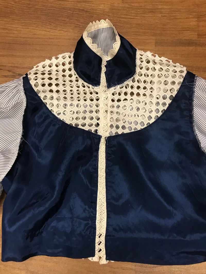 Vintage Jacke Damen Gr. 36 Blau Weiß Handmade Spitzenjacke