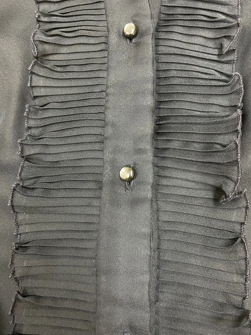 Vintage 1970er Rüschenbluse Schwarz Transparent Gr. 38 Plissee