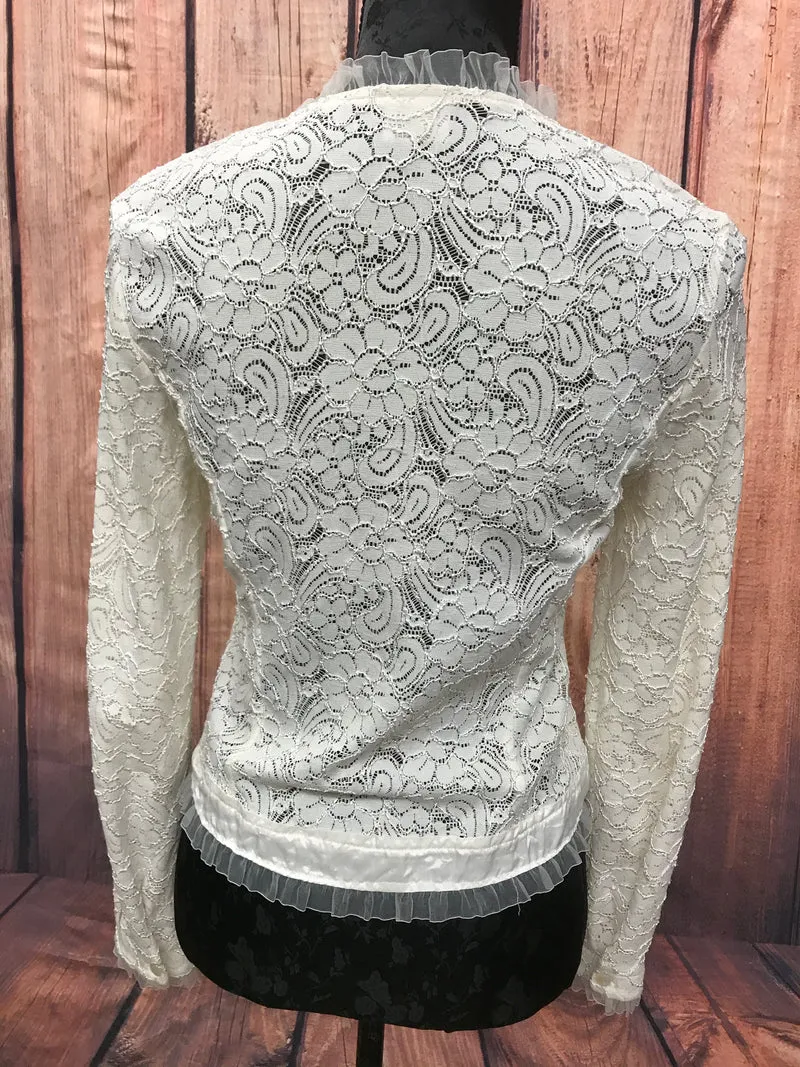 Vintage Spitzen-Jacke Creme Gr. 38 – 80er Jahre Rüschen Dirndl Boho