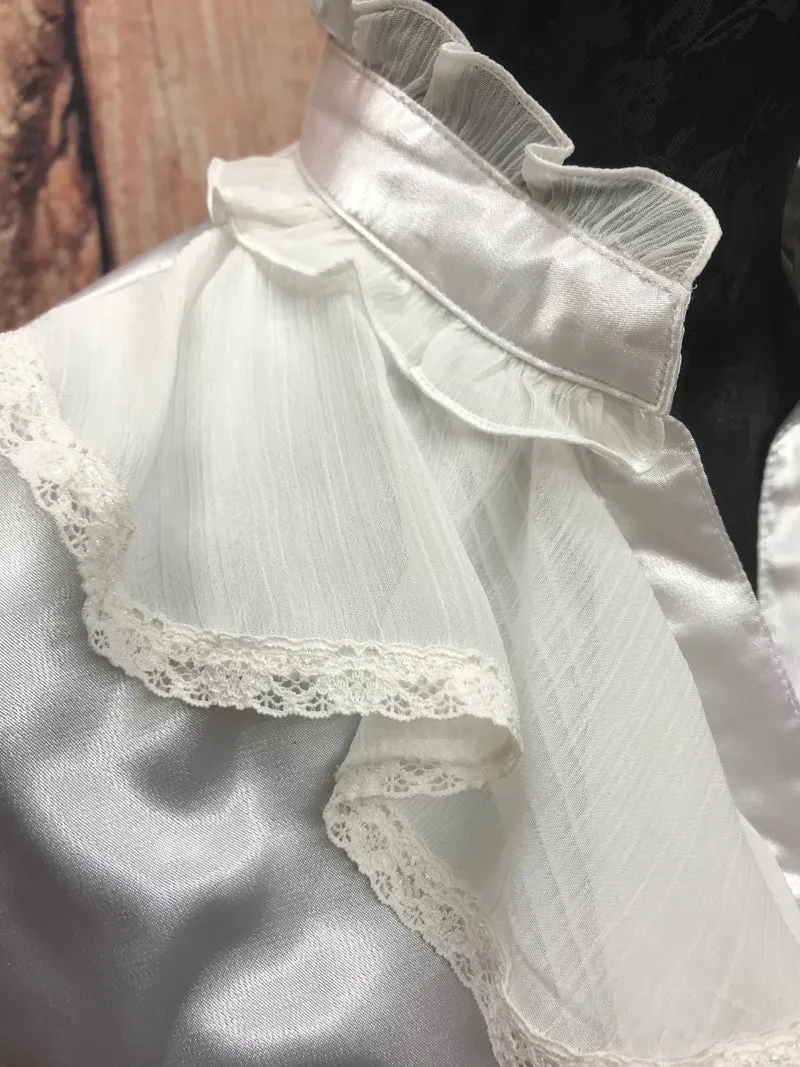 Vintage 1980er Rüschenbluse Satin Elfenbein Gr. 34 Stehkragen
