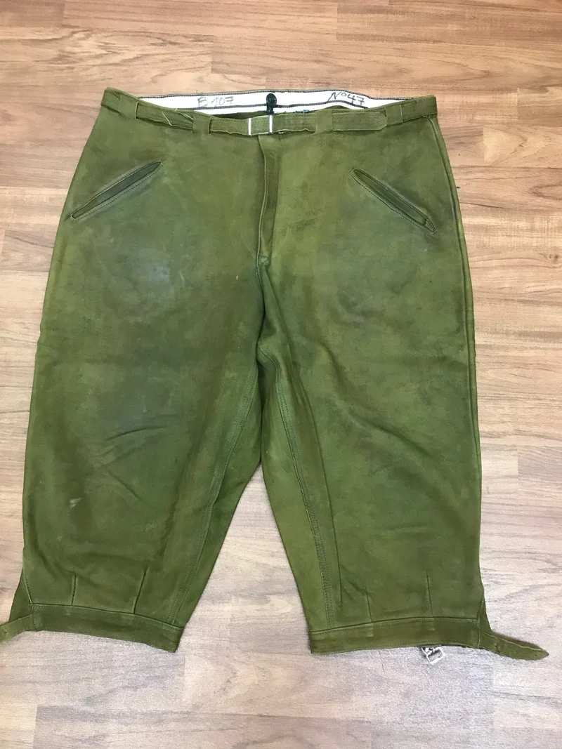 Vintage Lederhose Herren Kniebund Gr. ca. 56 – grün Trachtenhose Echtleder