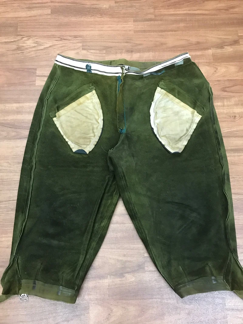 Vintage Lederhose Herren Kniebund Gr. ca. 56 – grün Trachtenhose Echtleder