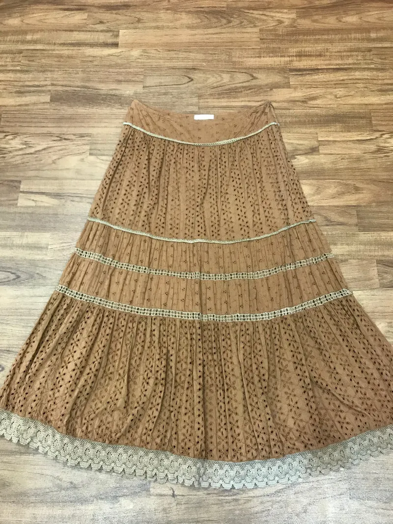 Vintage Stufenrock Baumwolle Größe 40 – Boho Rock mit Spitze & Lochstickerei
