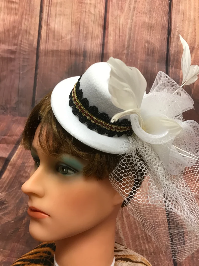 Mini-Zylinder Damen-Hut Steampunk weiß