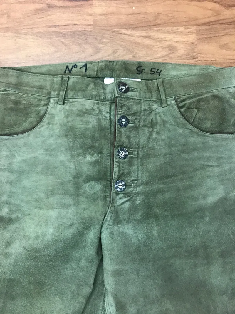 Vintage Trachtenlederhose Herren Grün Echtleder Lang Größe 54 1990er
