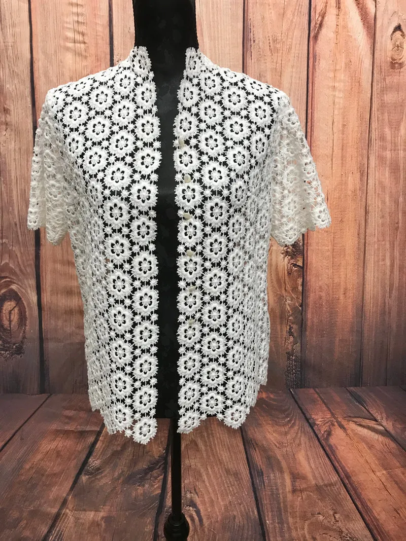 Vintage Spitzenbluse Creme 1970er–80er Häkeloptik Gr. 38 Unikat