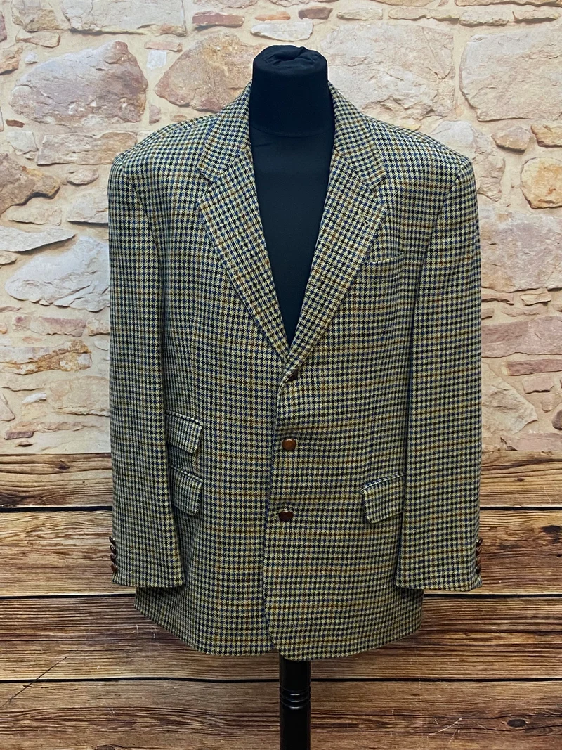 Kariertes Vintage Sakko in Größe 54 mit Schurwoll-Cashmere-Mischung