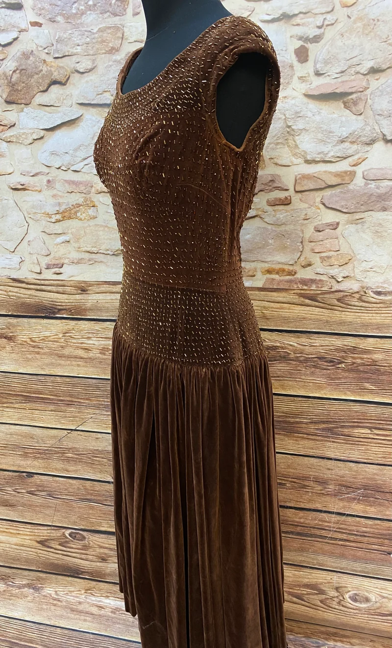 Vintage 50er Jahre Kleid Braun Samt Gr. 38