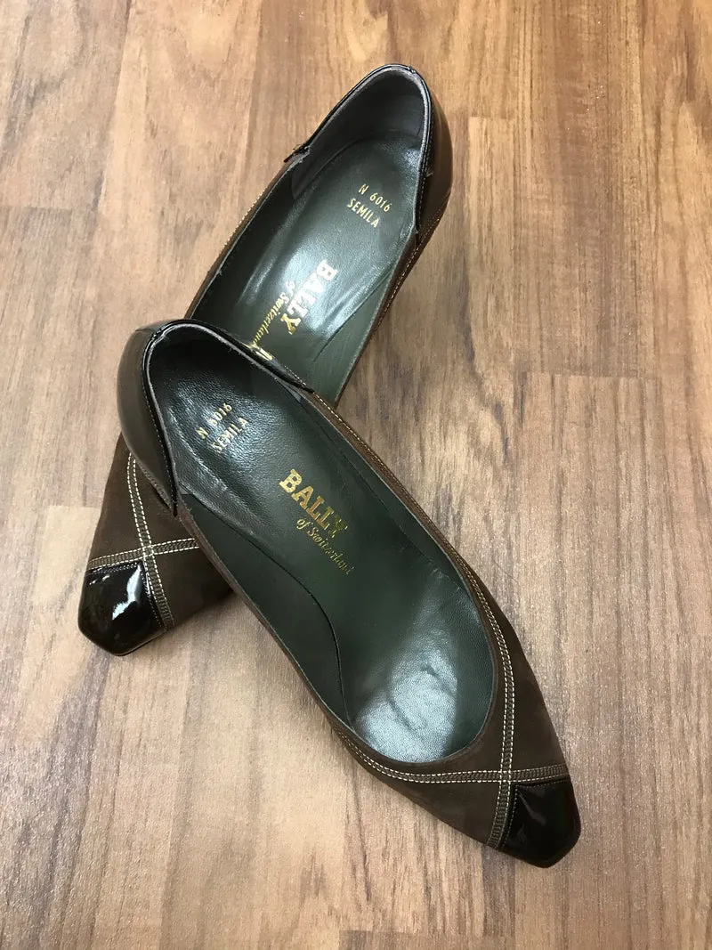 Bally Vintage Pumps Gr. 38 Braun – Wildleder & Lackleder – Made in Switzerland