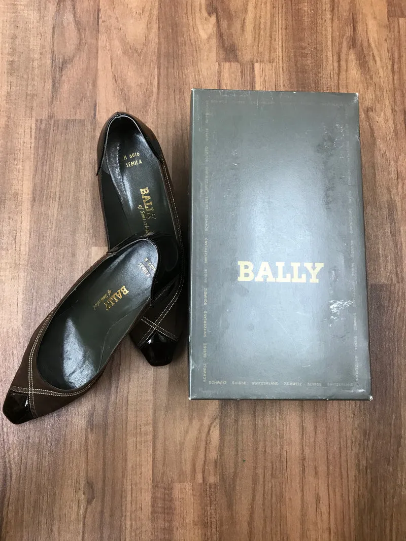 Bally Vintage Pumps Gr. 38 Braun – Wildleder & Lackleder – Made in Switzerland