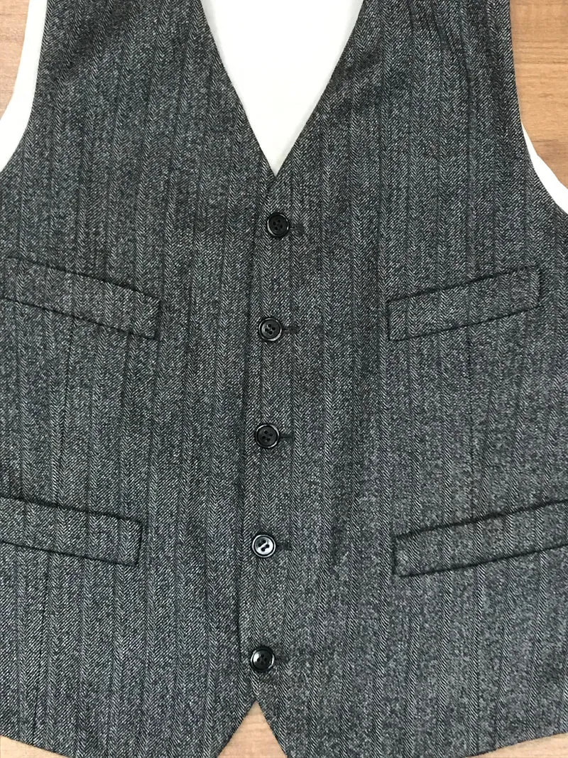 True Vintage Weste für Herren – Größe 44 – Fischgrät in Schwarz/Grau