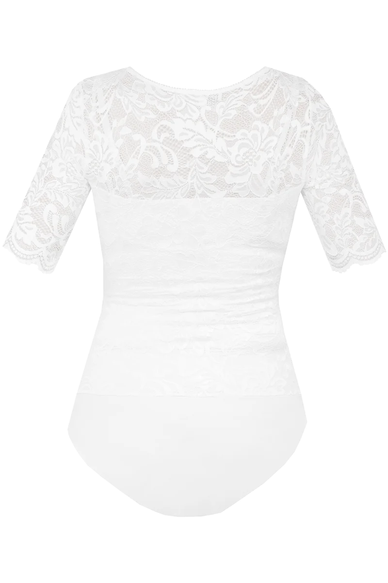 Damen Trachtenbody mit transparenten Spitzenärmeln - offwhite