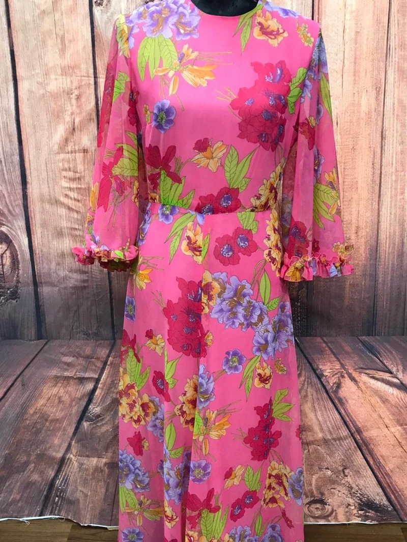 70er Jahre Maxi-Kleid True Vintage Original Gr.36