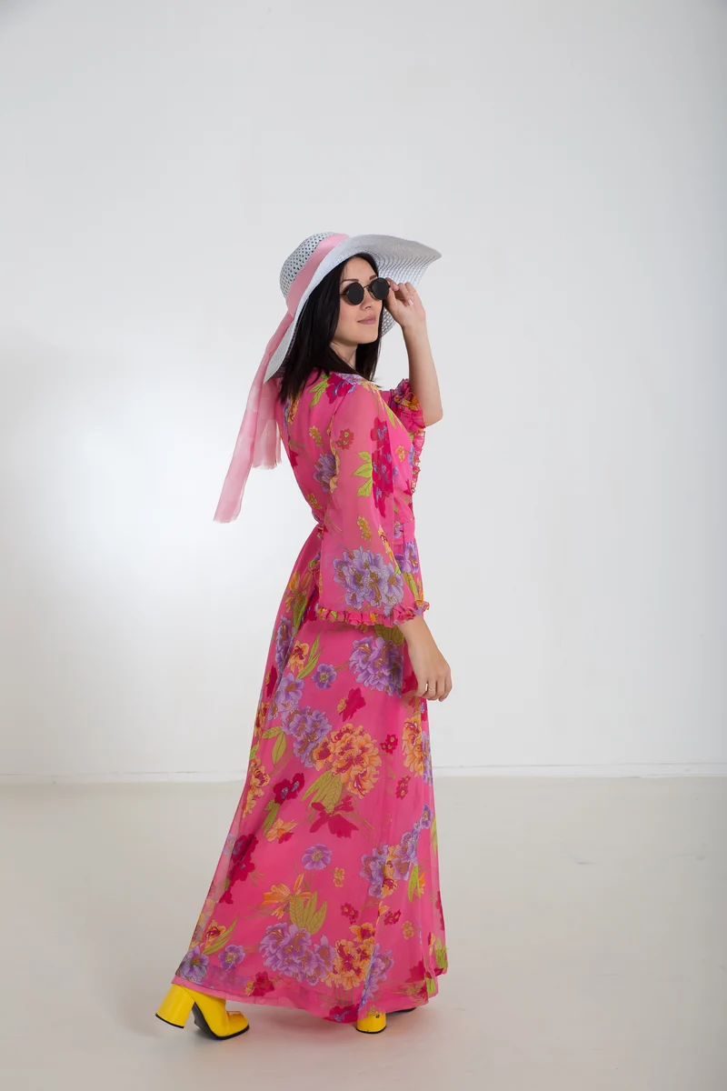 70er Jahre Maxi-Kleid True Vintage Original Gr.36