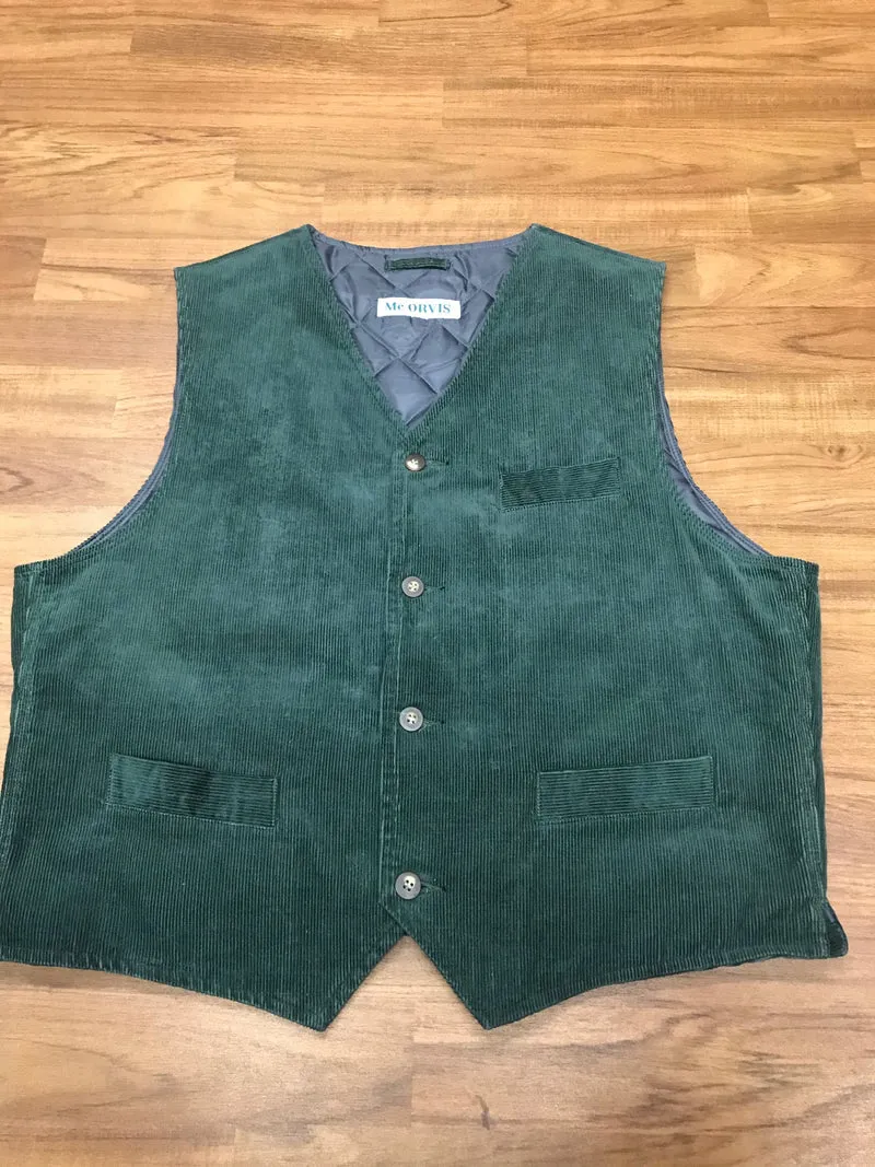 Vintage Cordweste Herren – Größe 58 – Flaschengrün mit Steppfutter