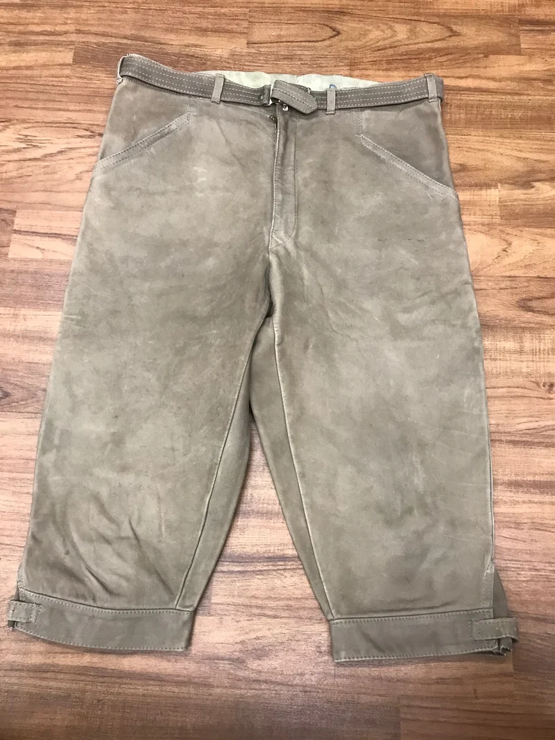 Vintage Lederhose Herren Kniebund Gr. 48 – beige Trachtenhose Echtleder
